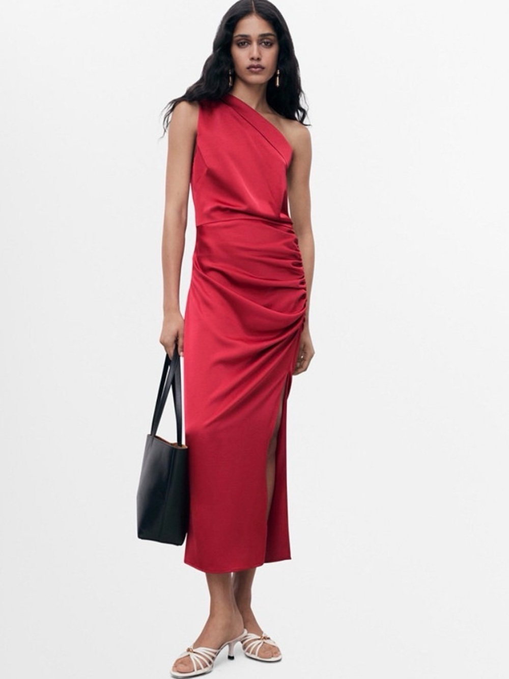 Mango Women's Side Slits Asymmetrical Satin Dress